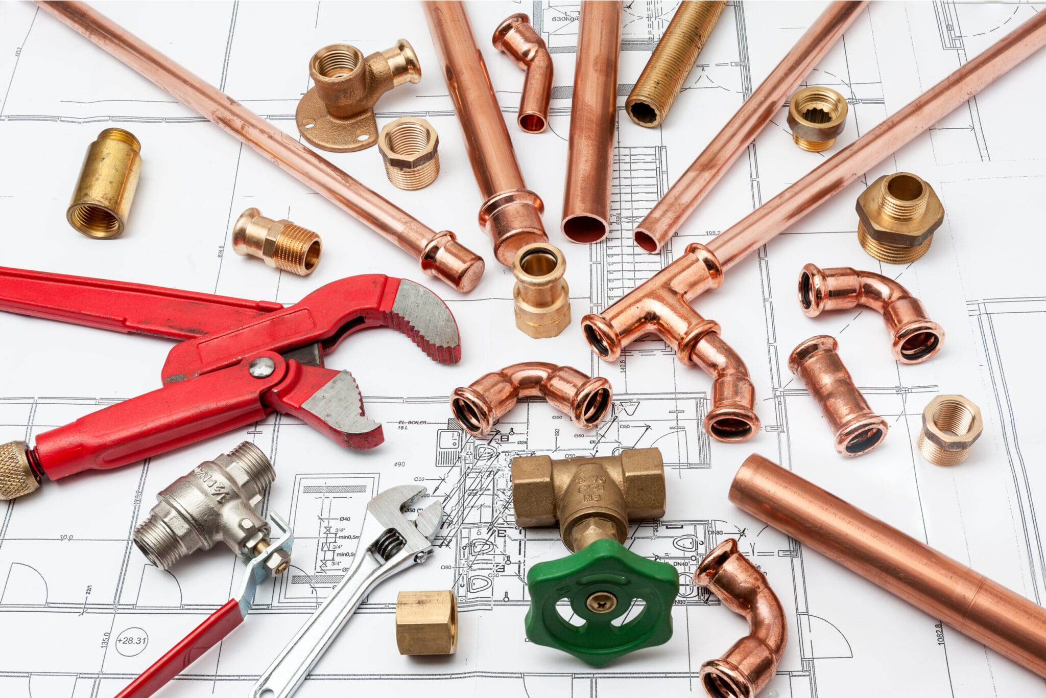 Copper pipe fittings and plumbing parts for Coral Gables, Florida repairs