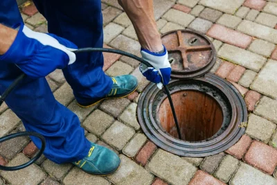Plumber cleaning an outdoor sewer drain in Coral Gables